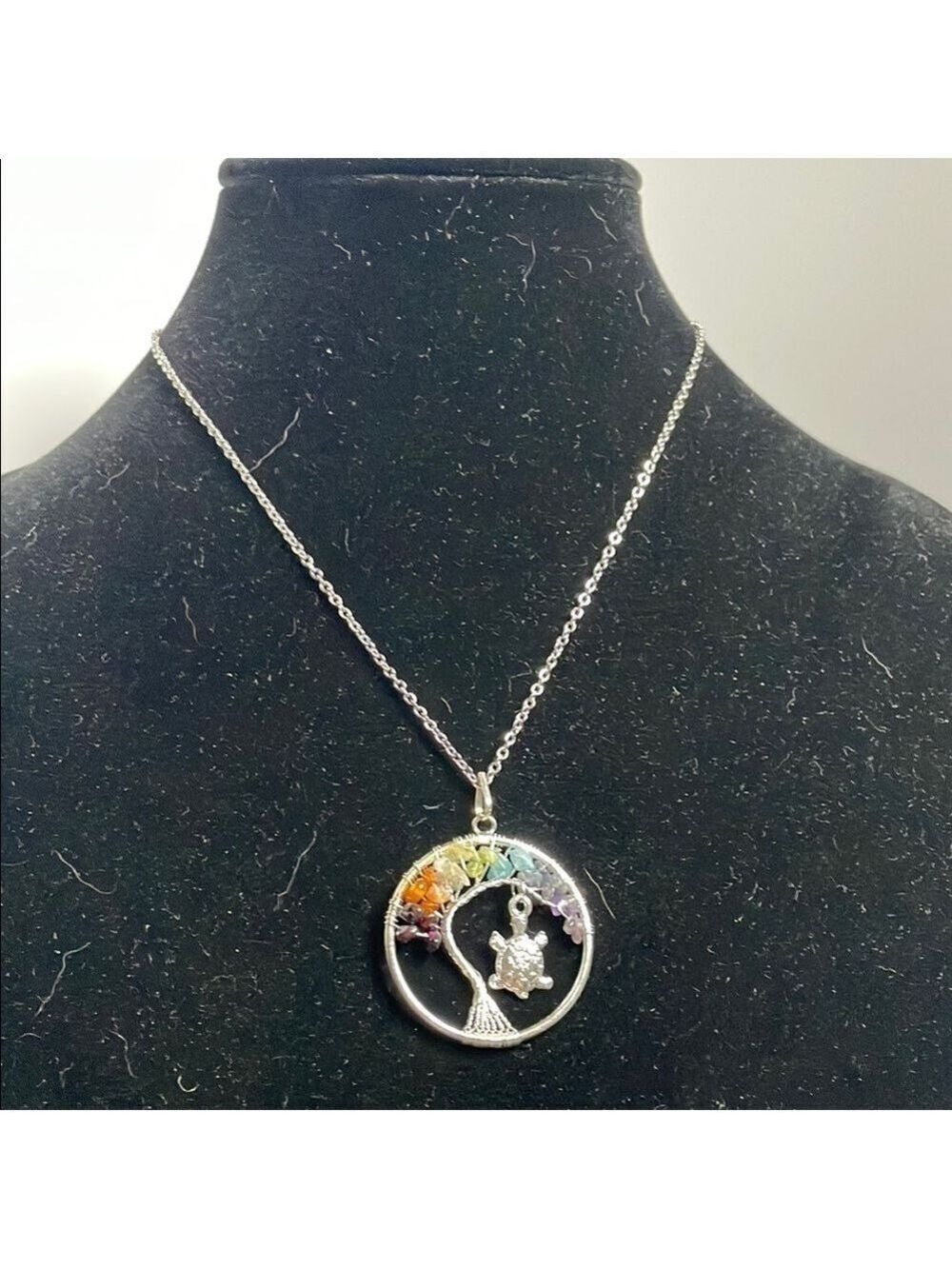 Vibrant Silver Tree of Life Necklace with Gemstone Accents